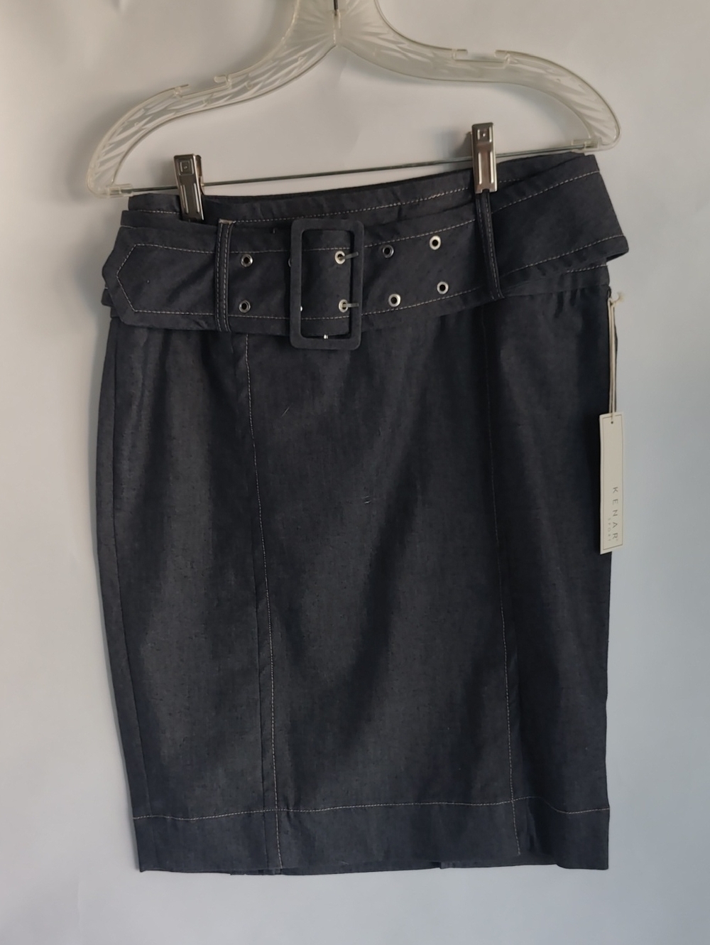NWT Kenar Charcoal Denim Belted Pencil Skirt